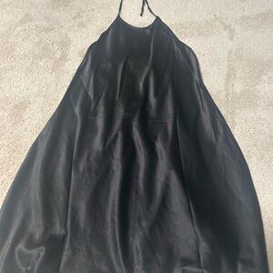 Elegant Black Satin Halter Dress